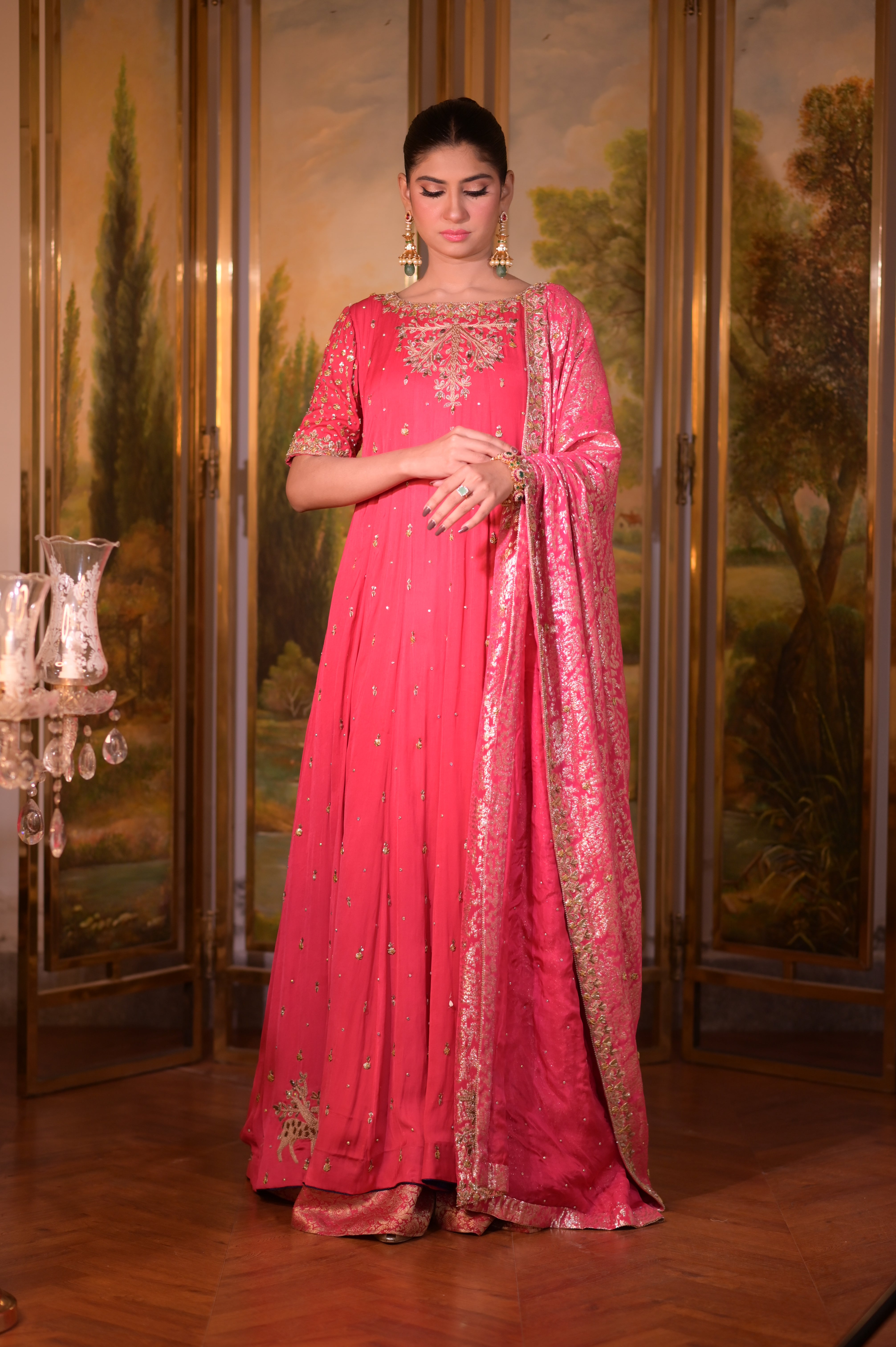 Fabric Pure silk Handwork pure chafoon jamawar shawl