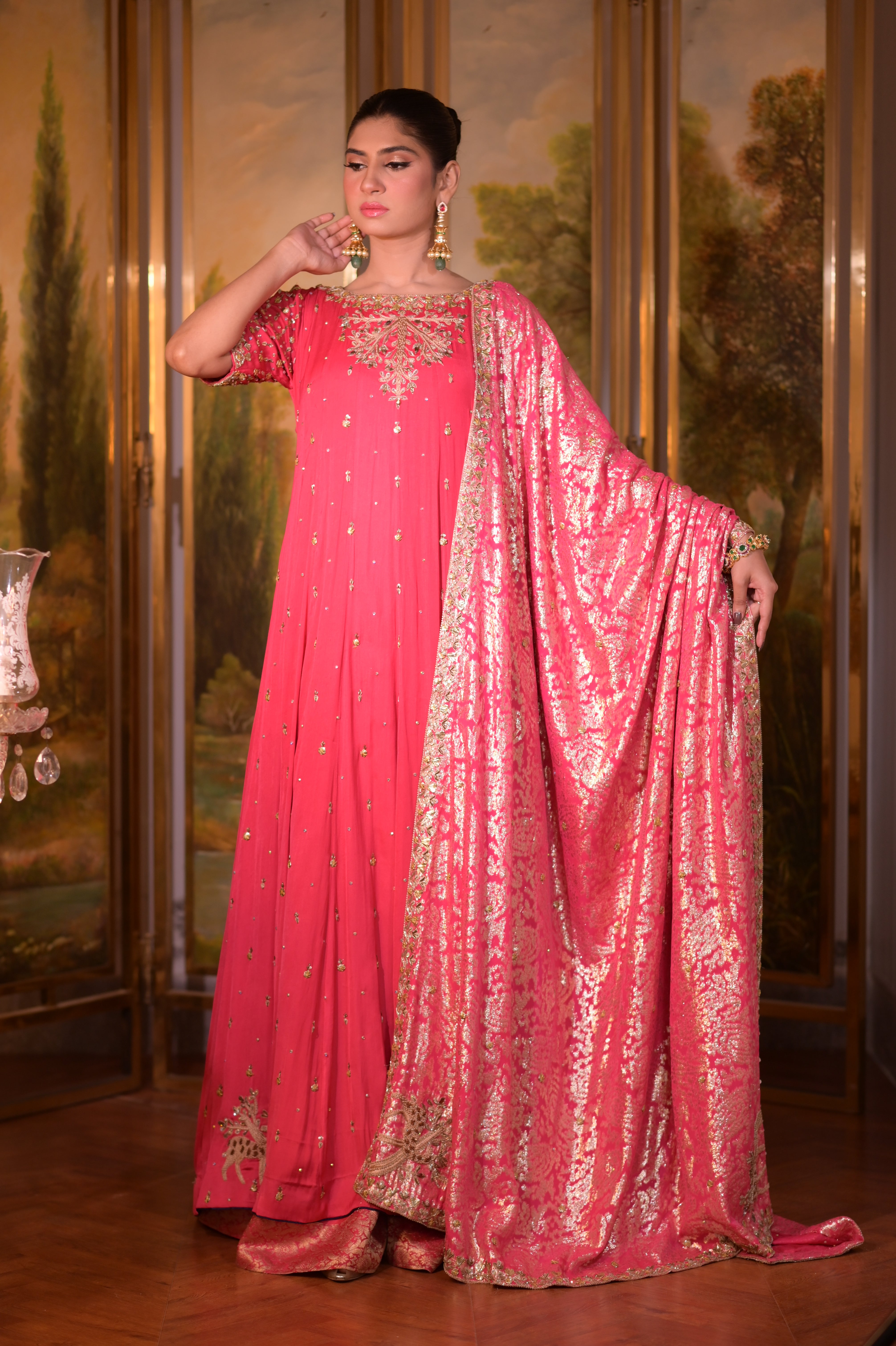 Fabric Pure silk Handwork pure chafoon jamawar shawl