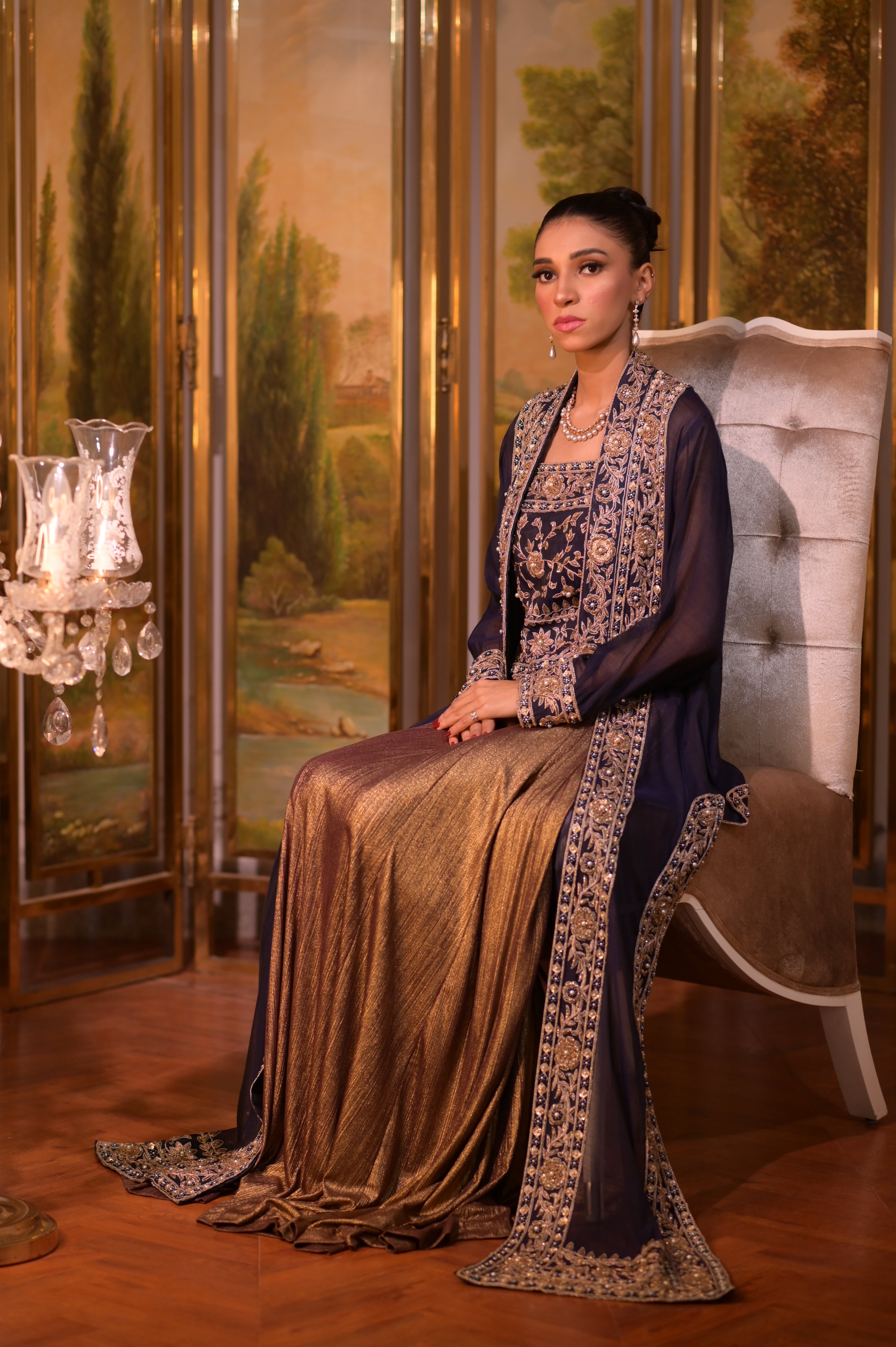 Pure chafon long gown & blouse