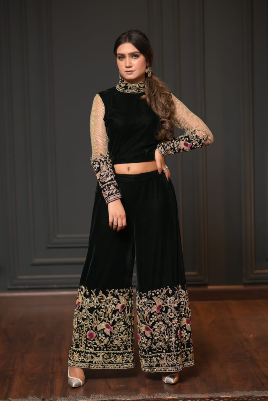 Luxury Velvet Handwork Embroidered Formal Dress