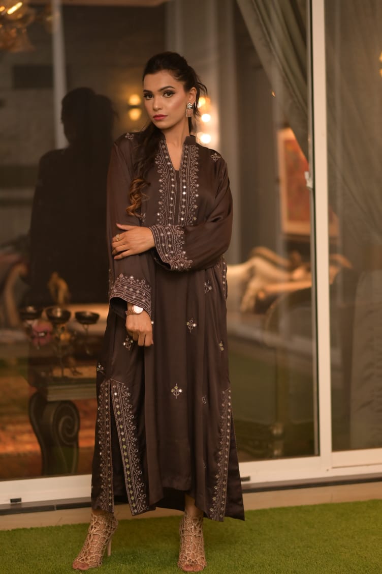 Pure Silk Hand Embroidered Dress – Sheesha & Aar Work