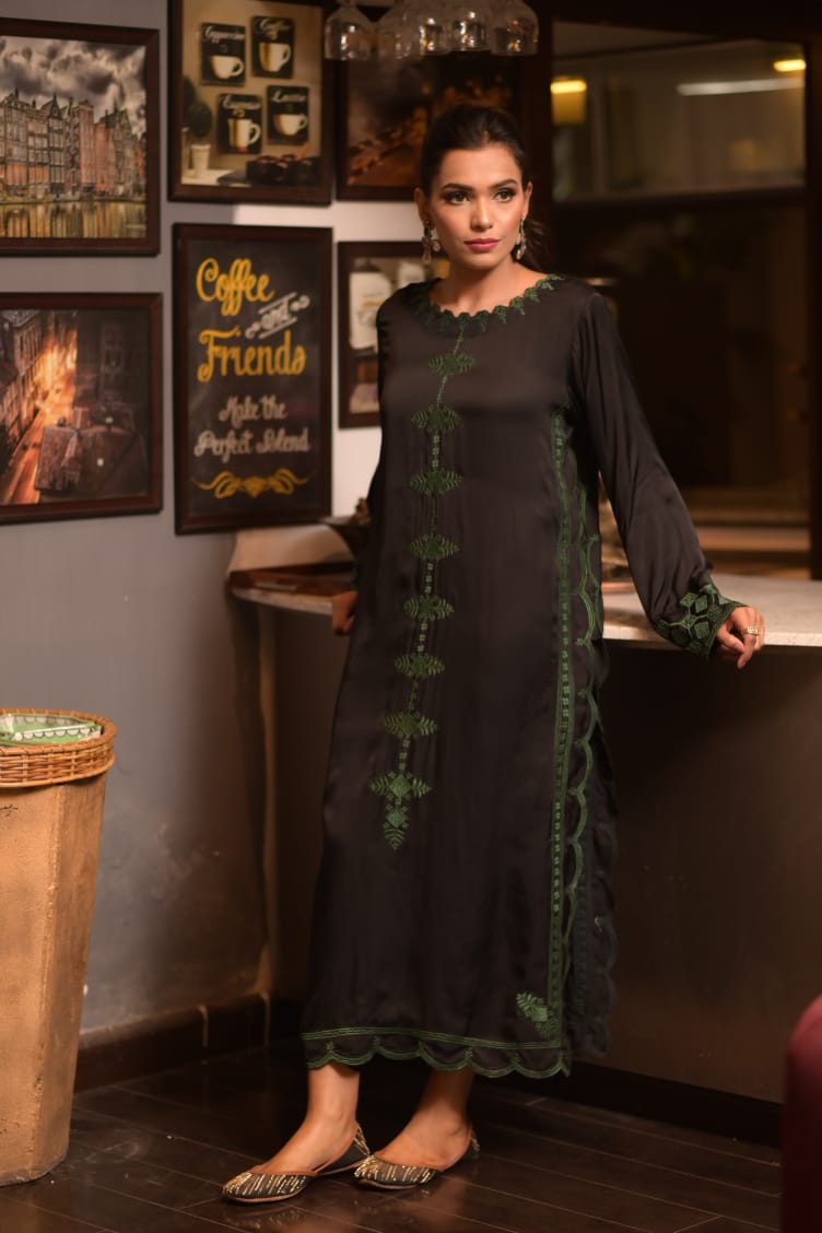 Pure Silk Semi-Formal Embroidered Dress